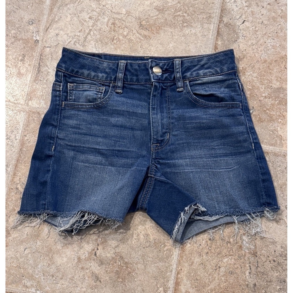American Eagle AE Super Stretch Denim High Rise Midi Shorts Womens Blue Size 2
